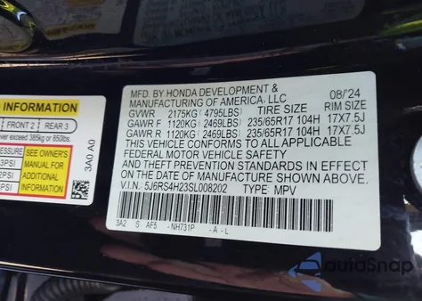 2025 Honda Cr-V Lx Awd z USA, uszkodzony, nr VIN 5J6RS4H23SL008202